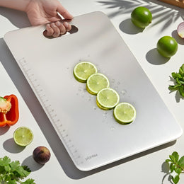 Plantex Stainless Steel Chopping Board for Kitchen Use/Rust-Proof Vegetable Cutting Board with Hygenic Surface (Chrome, Pack of 1, 31 x 20.5 cm)