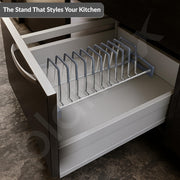 Plantex Stainless Steel Plate Rack/Thali Stand/Tandem Box Plate Stand/Dish Racks/Plate Holder for Modular Kitchen- Set of 2 (Chrome)