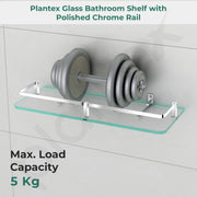 Plantex Glass Shelves for Bathroom/Frosted Bathroom Glass Wall Shelf with Brass Railings and Brackets- Pack of 2 (15 x 6 Inch, Chrome)