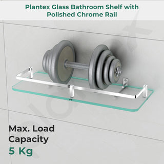 Plantex Frosted Glass Shelf for Bathroom/Shelf with Brass Railings and Brackets/Shelf for Living Room/Bedroom/Kitchen - Pack of 1 (15 x 6 inch, Chrome)