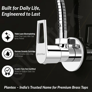 Plantex Pure Brass Angular Stop Cock/Stop Cock for Bathroom/Angular Valve for Wash Basin Connection with Brass Wall Flange & Teflon Tape - Pack of 1 (3205, Chrome)