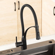 Plantex Single Lever Sink Mixer with Dual Flow Pull-Out SprayerHot and Cold-Water Mixer Rotatable Flexible Sink Tap for Kitchen -Deck Mounted-(8984-Black) Brass, Powder Coated