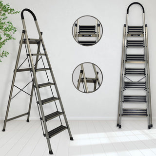 Plantex Guardex 7 Step Foldable Aluminum Ladder for Home/Ladder with Anti-Slip Shoes and Edge Guards/5 Year Manufacturer Warranty (Anodize Coated-Gold)
