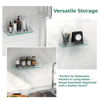 Plantex Transparent Bathroom Glass Shelf/Glass Shelf for Living Room/Kitchen/Multipurpose Wall Storage Bathroom Organiser-(Polished, 12x6 Inches, Pack of 2)