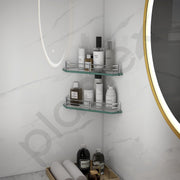 Plantex Glass Corner Shelf for Bathroom Wall/Kitchen Corner Glass Shelf/Wall Storage Shelf Transparent Glass (9x9 Inches - Pack of 2)