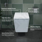 Plantex Ceramic Wall Mount Western Commode/Rimless Western Toilet with Soft Closing Toilet Seat/Rectangular Tankless Commode/Smart Flush Wall Hung Toilet - P Trap Outlet (White)