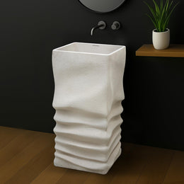 Plantex Pedestal Matt Wash Basin/Acrylic Resin & Quartz Free Standing Wash Basin/Square Basin for Bathroom/Home/Office - (10040, Beige)