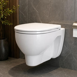 Plantex Wall Hung Commode/Rim Ceramic Western Toilet/Washdown Commode for Toile with Soft Closing Toilet Seat - P Trap Outlet - (White)