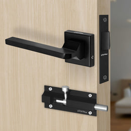 Plantex Heavy Duty Door Lock â€“ Bathroom Door Lock/Mortise Keyless Handle Set for Home/Bathroom/Store Room/Balcony/Office with Baby Latch (605 - Black)