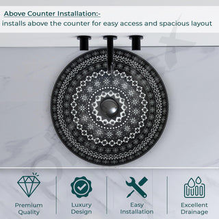 Plantex Ceramic Round Wash Basin for Bathroom/Designer Table Top Washbasin/Countertop Hand Basin for Restaurant/Hotel (15.5x15.5x4.5 Inch - Black & White)
