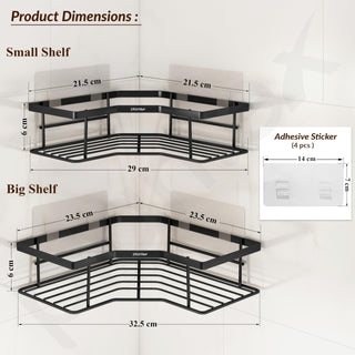 Plantex Self Adhesive Bathroom Shelf Rack/Bathroom Organizer Without Drill/Corner Shelf for Bathroom Wall/Kitchen Corner Shelves Self Adhesive/Shelves for Kitchen-Pack of 2(Black)