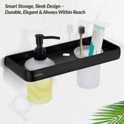 Plantex Liquid Soap Dispenser with Tumbler Holder for Bathroom/2 in 1 Shampoo Dispenser with Toothpaste Holder/Bathroom Accessories - Pack of 1 (1505, Black)
