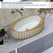 Plantex Ceramic Washbasin/Designer Basin for Bathroom/Oval Tabletop Basin/Countertop Vessel Sink for Home/Office/Restaurant (Gold & White - 24 x 14 x 10 Inch)