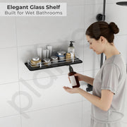 Plantex Premium Black Glass Shelf for Bathroom/Kitchen/Living Room - Bathroom Accessories (Polished, 18x6 Inches) - Pack of 1