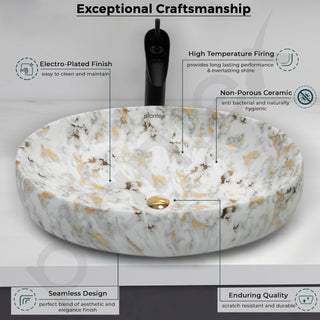Plantex Oval Ceramic Wash Basin/Basin for Bathroom/Table Top Washbasin/Counter Top Vessel Sink (Marble Finish, 23 x 15 x 5.5 Inch)
