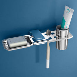 Plantex 2 in 1 Soap Dish with Tumbler Holder for Bathroom/304 Grade Stainless Steel Toothbrush Holder with Soap Case/Bathroom Accessories - (Regent, Chrome)