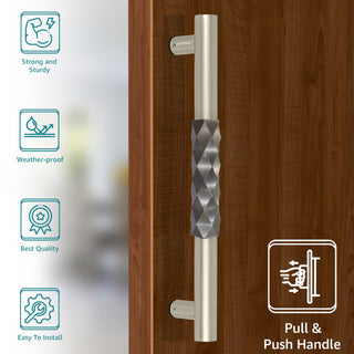Plantex Aura Stainless Steel Main Door Handle for Glass & Wooden Doors - Pull Handle, Satin White & Grey Finish (14 Inch, Pack of 1)