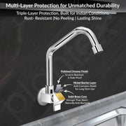 Plantex Kitchen Taps for Home Sink with Water Saving Nozzle for Kitchen Tap/360Ãƒâ€šÃ‚Â° Swivel Spout for Sink Tap for Basin with Brass Wall Flange -(PRI-311-Chrome)