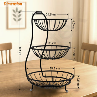 Plantex Elegant High Grade Steel 3-Tier Fruit & Vegetable Basket For Dining Table/Kitchen-Big Size(Black),Solid, 12 liter