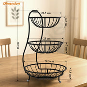 Plantex Elegant High Grade Steel 3-Tier Fruit & Vegetable Basket For Dining Table/Kitchen-Big Size(Black),Solid, 12 liter