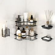 Plantex Alloy Steel Self Adhesive Bathroom Shelf Rack/Bathroom Organizer Without Drill/Soap Dish/Multipurpose Corner Shelf for Bathroom Wall/Soap Holder/Tumbler Holder-Combo(Black)
