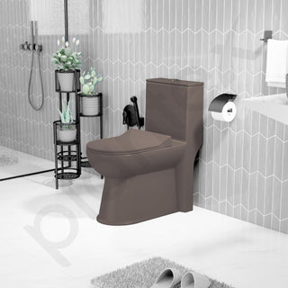 Plantex Platinum Ceramic Western Commode/Rimless Washdown One Piece Western Toilet/Commode for Bathroom with Soft Close Toilet Seat - S Trap Outlet (Choco)