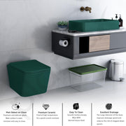 Plantex Ceramic Rimless Wall Hung Western Commode with Rectangular Ceramic Washbasin Combo/P Trap Commode for toilet/Tabletop Wash Basin for Bathroom (Aqua Green)
