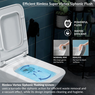 Plantex Siphonic Flush System Rimless Ceramic Commode/S Trap Western Toilet with Siphonic Vacuum Flush/One Piece Western Commode With Soft Close Toilet Seat - (White)