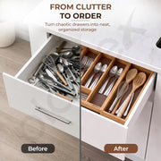 Plantex Cutlery Tray for Kitchen/Adjustable Cutlery Tray with Choping Board | Wooden Storage Box for Kitchen Drawer - Pack of 1 (21 X 19 Inch)