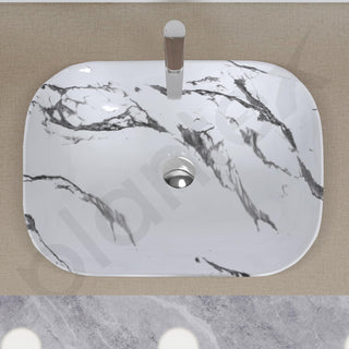 Plantex Tabletop Wash Basin/Bathroom Basin Sink/Ceramic Countertop Basin/Marble Basin with Grey Veins/Wash Basin for Bathroom, Restaurant, Hotel (18 x 13 x 5.5 Inch)