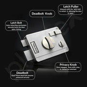 Plantex Heavy Duty Night Latch Door Lock with Key & Knob for Main Door/Twinbolt Lock for Home,Hotel,Office/Deadbolt lock with 5-Years Warranty (Satin White & Chrome)