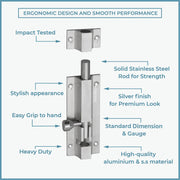 Plantex Stainless Steel 4-inch Tower Bolt/Tower Bolt for Home,Offices Doors and Windows/Tower Bolt for Main Door/Wardrobe Door Latch/Kundi/Chitakini/Door Latch for Windows (Chrome, Pack of 6)