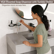 Plantex Soap Dispenser with Tumbler Holder/Stainless Steel 2 in 1 Liquid Soap Dispenser/Hand Wash Dispenser with Tooth Brush Holder for Wall Mount/Bathroom Accessories (Black)