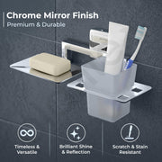Plantex Stainless Steel 304 Grade Decan 2 in1 Soap Dish with Tumbler Holder/Soap Stand/Tooth Brush Holder/Bathroom Accessories - Decan (Chrome)