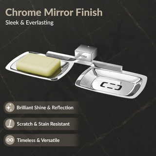 Plantex Double Soap Holder for Bathroom/304 Grade Stainless Steel Soap Dish/Dual Soap Stand/Bathroom Accessories - Pack of 1 (Tesla - 2707, Chrome)