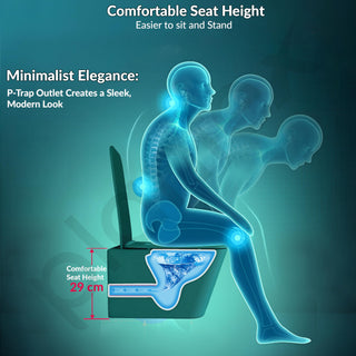 Plantex Imported Italica Commode for Toilet/Rimless Ceramic Wall Hung Western Toilet/Washdown Flush Bathroom Commode with Toilet Seat Cover - P Trap Outlet - (Aqua Green, Matt)