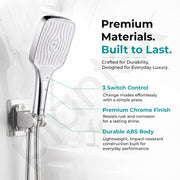 Plantex ABS Hand Shower for Bathroom/3 Mode Multifunctional Shower/Rectangle Hand Shower Without Hose Pipe for Home/Hotel - (Chrome & White, H510)