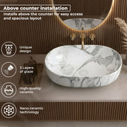 Plantex Ceramic Tabletop Washbasin for Bathroom/Designer Hand Wash Basin/Oval Countertop Basin/Home/Office (22x13.5x6 Inch - White & Grey)
