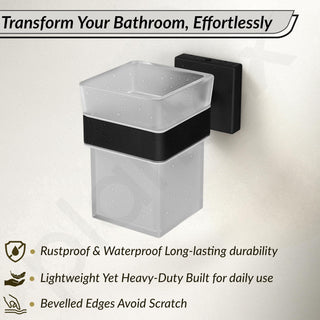 Plantex Stainless Steel Tumbler Holder for Bathroom/Toothbrush Glass Holder/Bathroom Accessories - Pack of 1, Aqua (Black)