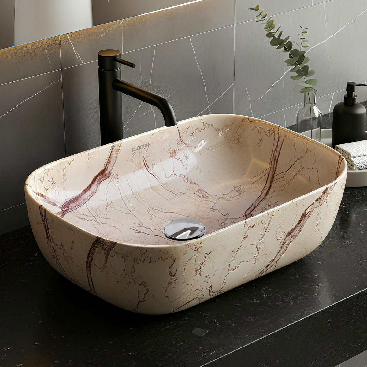Plantex Ceramic Tabletop Sink/Basin for Bathroom/Wash Basin with Brown ...