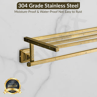 Plantex 304 Grade Stainless Steel Towel Rack/Towel Holder for Bathroom/Towel Hanger/Stand/Bathroom Accessories Set - Squaro (Brass Antique Finish)
