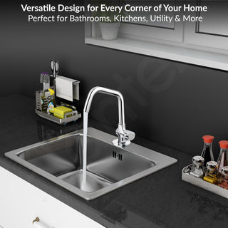 Plantex Pure Brass Sink Tap for Kitchen Basin/Swan Neck Sink Tap for Wash Basin/360 Swivel spout with Water Saving Nozzle Nal Taps - Pack of 1 (Chrome, 3210)