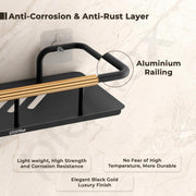 Plantex Self Adhesive Bathroom Shelf/Stainless Steel Bathroom Shelf Rack/Wall Shelf for Bathroom/Bathroom Organiser without Drill/Bathroom Accessories Set- Pack of 1 (12x5 inches, Gold & Black)