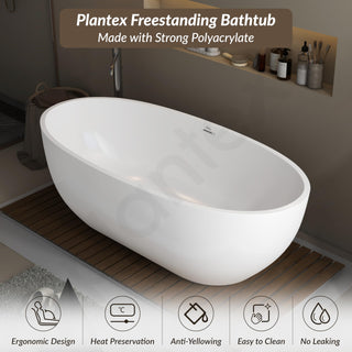 Plantex Bathtub For Bathroom/Bath tub for Adults/Deep Soaker Freestanding Bathtub with Overflow, Popup and Drain Pipe (BSM-211-White-1700mm)