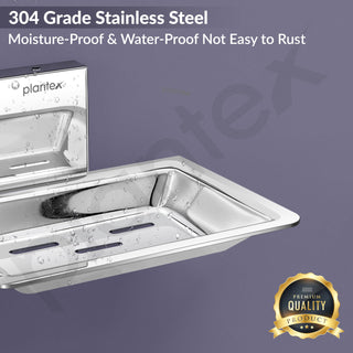 Plantex 304 Grade Stainless Steel Single Soap Dish/Soap Stand/Soap Case/Soap Storage for Bathroom - Crystal (1401-Chrome)