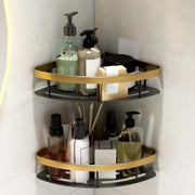 Plantex Bathroom Corner Shelf for Wall/Aluminium Self Adhesive Corner Stand for Kitchen with Golden Railing & Magic Stickers/Bathroom Accessories Items (9x9 inches, Gold & Black) - Pack of 2