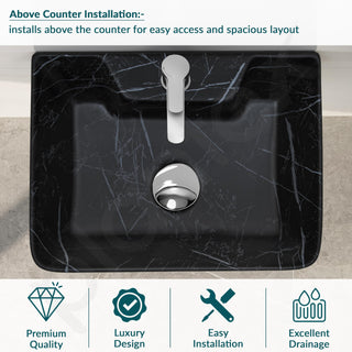 Plantex Wall Mount Wash Basin for Bathroom/Tabletop Designer Ceramic Basin/Rectangle Countertop Basin/Home/Office (Black-16x12x5 Inch)