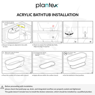 Plantex Bathtub For Bathroom/Freestanding Bath tub for Adults/Deep Soaker Bathtub with Overflow, Popup and Drain Pipe (BSM-207A-White-1700mm)