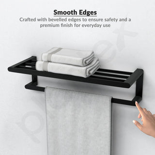 Plantex Space Aluminium Towel Rack with Fix Towel Rod/Towel Bar/Towel Hanger/Towel Stand for Bathroom/Bathroom Accessories (Black)