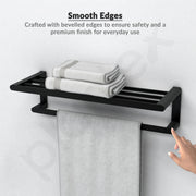 Plantex Space Aluminium Towel Rack with Fix Towel Rod/Towel Bar/Towel Hanger/Towel Stand for Bathroom/Bathroom Accessories (Black)